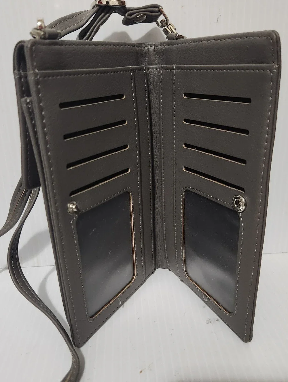 Gray Crossbody Phone Bag Wallet with Strap